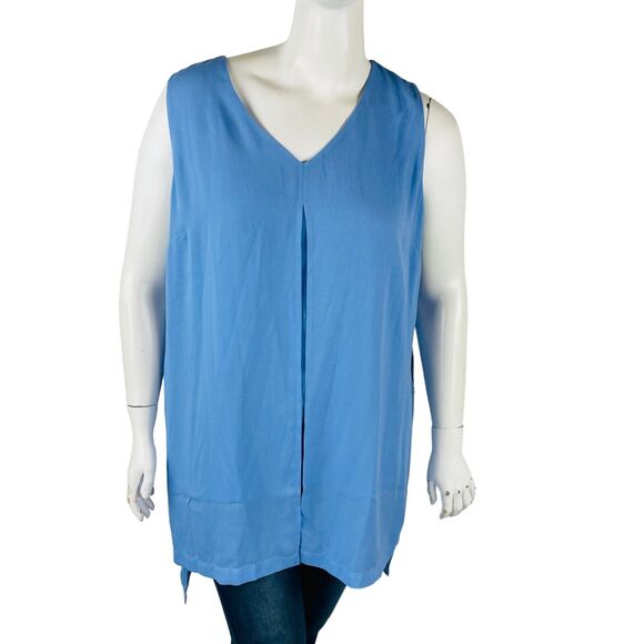 Soft Surrounding Womans Sz 1X Plus Blouse Blue V Neck Tunic Sleeveless - Picture 1 of 7